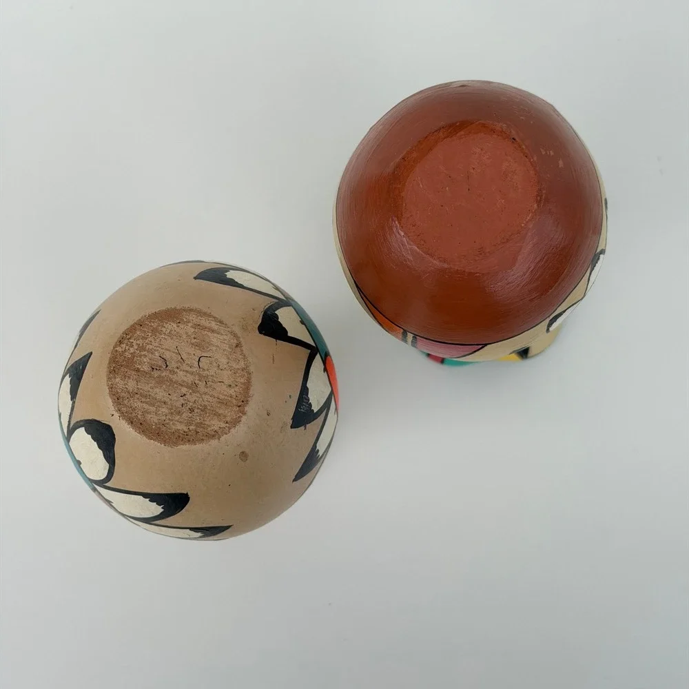 Vintage Native American Pottery Vases Handmade Vibrant‎ Colorful Jemez Folk Art
